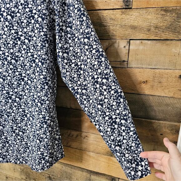Tom Baine men's slim fit blue & white floral print button up shirt size L - Picture 9 of 13